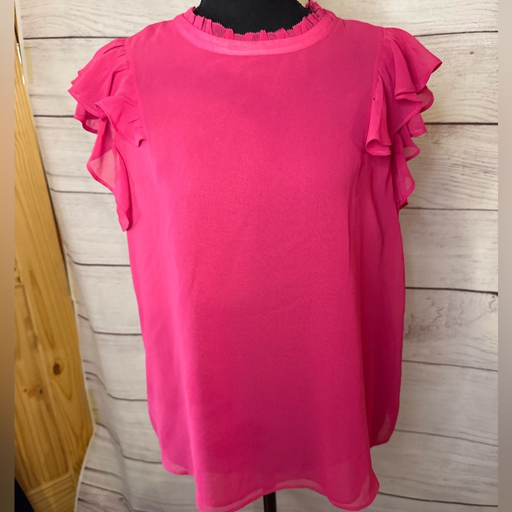 NWT DKNY Double lined ruffle sleeve pink blouse